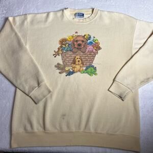 Endless Design vintage puppy & Flowers basket yellow women’s sweatshirt Size 1X